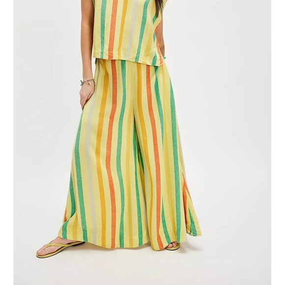Free People Free-est Vacay Rhythm Striped Print Trousers Pants Wide Leg S 284102 - Picture 3 of 10